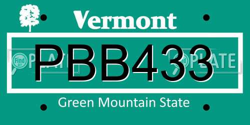 PBB433 Vermont License Plate