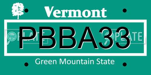 PBBA33 Vermont License Plate