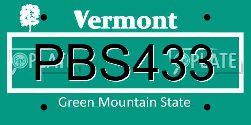 PBS433 Vermont License Plate