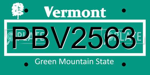 PBV2563 Vermont License Plate