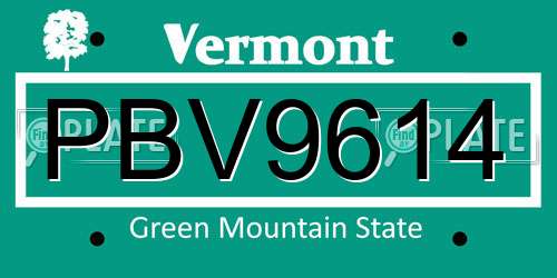 PBV9614 Vermont License Plate