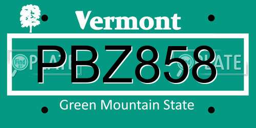 PBZ858 Vermont License Plate
