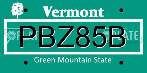 PBZ85B Vermont License Plate