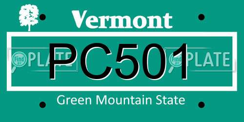 PC501 Vermont License Plate