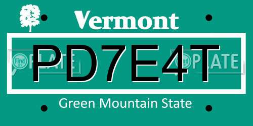 PD7E4T Vermont License Plate