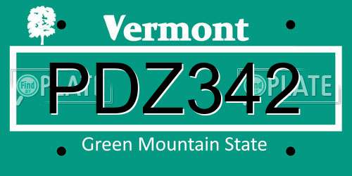 PDZ342 Vermont License Plate