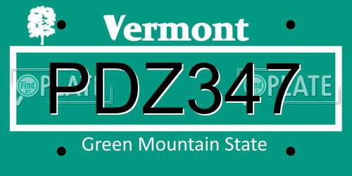 PDZ347 Vermont License Plate