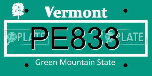 PE833 Vermont License Plate