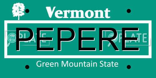 PEPERE Vermont License Plate