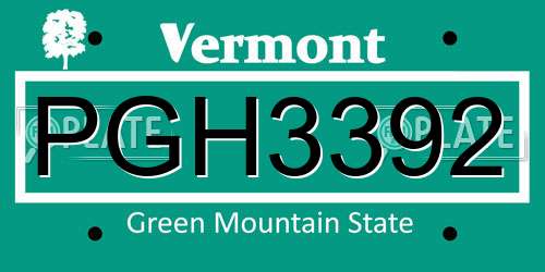 PGH3392 Vermont License Plate