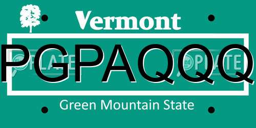 PGPAQQQ Vermont License Plate