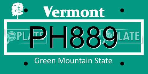 PH889 Vermont License Plate