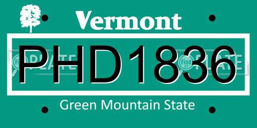 PHD1836 Vermont License Plate