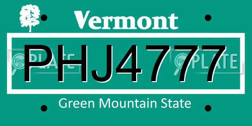 PHJ4777 Vermont License Plate