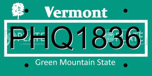 PHQ1836 Vermont License Plate