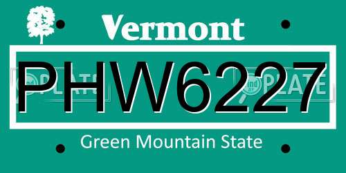 PHW6227 Vermont License Plate
