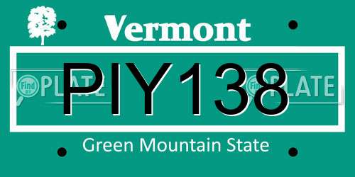 PIY138 Vermont License Plate