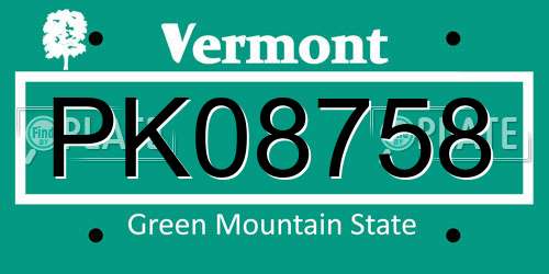 PK08758 Vermont License Plate