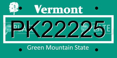 PK22225 Vermont License Plate