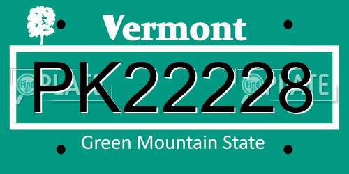 PK22228 Vermont License Plate