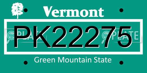 PK22275 Vermont License Plate