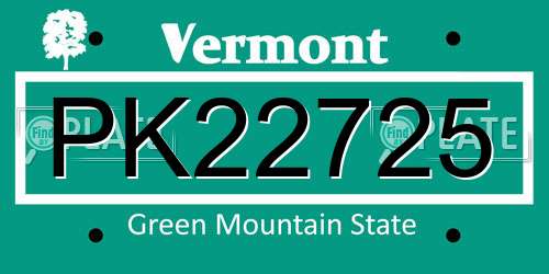 PK22725 Vermont License Plate