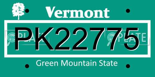 PK22775 Vermont License Plate