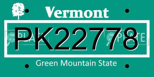 PK22778 Vermont License Plate