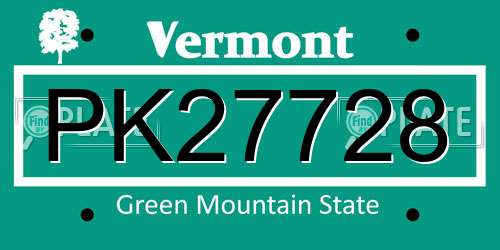 PK27728 Vermont License Plate