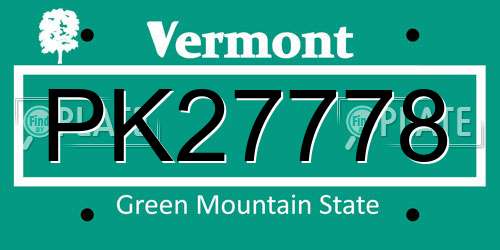PK27778 Vermont License Plate