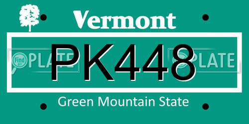 PK448 Vermont License Plate