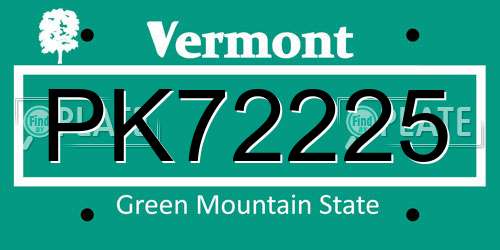 PK72225 Vermont License Plate