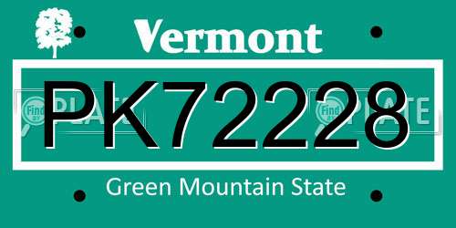 PK72228 Vermont License Plate