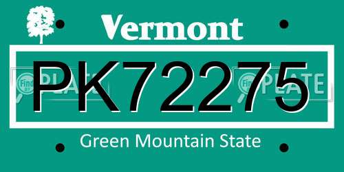 PK72275 Vermont License Plate