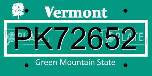 PK72652 Vermont License Plate