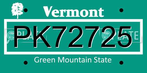 PK72725 Vermont License Plate