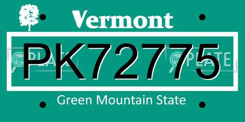 PK72775 Vermont License Plate