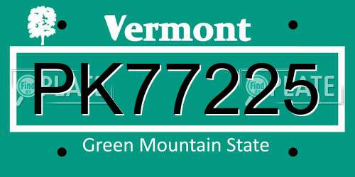 PK77225 Vermont License Plate