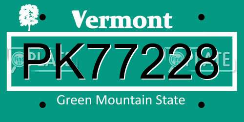PK77228 Vermont License Plate