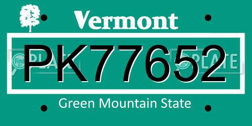 PK77652 Vermont License Plate