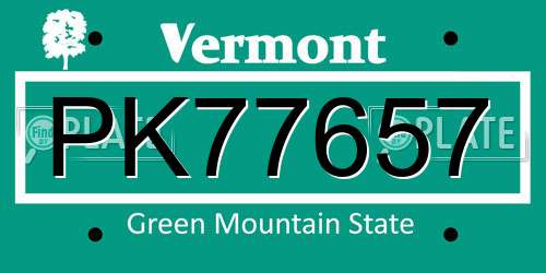 PK77657 Vermont License Plate