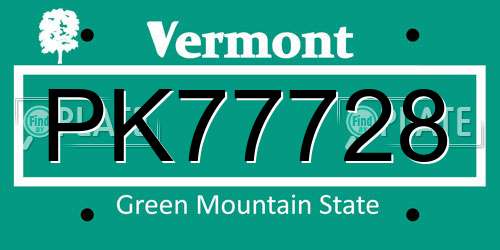 PK77728 Vermont License Plate
