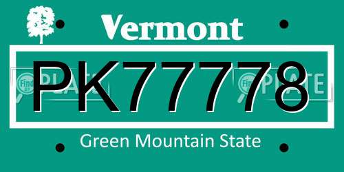 PK77778 Vermont License Plate
