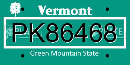 PK86468 Vermont License Plate