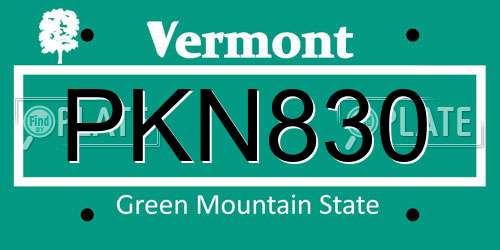 PKN830 Vermont License Plate