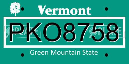 PKO8758 Vermont License Plate