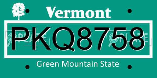 PKQ8758 Vermont License Plate
