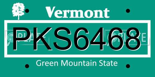 PKS6468 Vermont License Plate