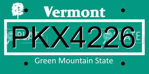 PKX4226 Vermont License Plate