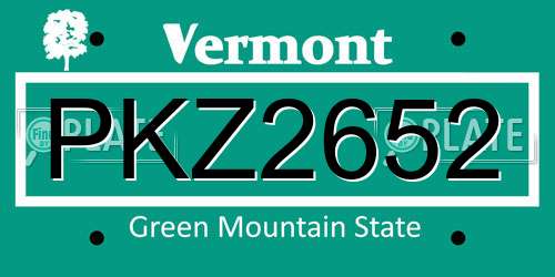 PKZ2652 Vermont License Plate